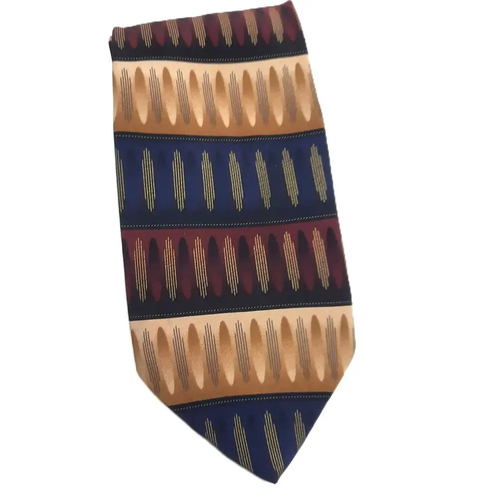 Giorgio Brutini Silk Abstract Tie Men's Vintage Geometric Blue Gold Burgundy